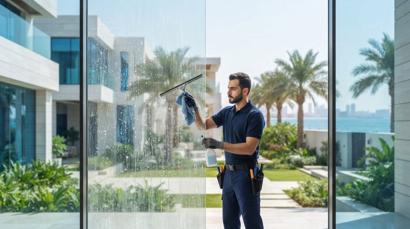 تكلسات وأملاح متراكمة على سطح زجاج نافذة في جدة