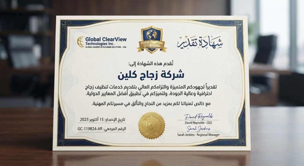 شهاده تقدير تنظيف زجاج جدة