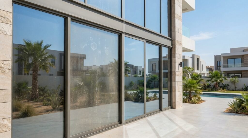 الغبار والأملاح والرطوبة من أهم أسباب اتساخ الزجاج الخارجي